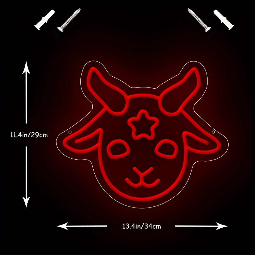 1 pc Lamb Demon Halloween Wall Neon Decoration, Dimmable LED Halloween Ambiance Wall Decoration Neon Sign, great for Halloween parties, bedrooms, birthday parties, bars, shops, game rooms, clubs, rooms, friends party wall decorations, as a friend's family birthday, Halloween gift first choice, USB powered light up sign hanging device, 5V USB power supply - 图片 3