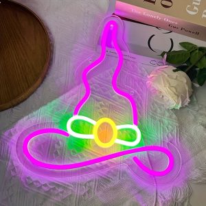 1 pc Witch Wizard Hat Halloween Wall Neon Decoration, Dimmable LED Halloween Ambiance Wall Decoration Neon Sign, great for Halloween parties, bedrooms, birthday parties, pubs, shops, games rooms, clubs, rooms, friends party wall decorations, preferred as birthday and Halloween gifts for friends' families, USB powered light up sign hanging device, 5V USB Power Supply