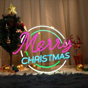 1 pc Merry Christmas Wall Neon Decoration, Dimmable LED Christmas Ambiance Wall Decoration Neon Sign, perfect for Christmas parties, bedrooms, birthday parties, pubs, shops, games rooms, clubs, rooms, friends party wall decorations, as a friend's family birthday, Christmas gift preferred, USB powered light up sign hanging unit, 5V USB power supply