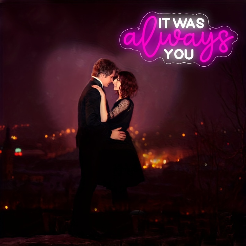 1 pc It Was Always You LED Neon Sign, Wall Decor Neon Sign for Home, Wedding Party, Engagement, Bar, Living Room, Birthday Party, Bedroom and Home Wall Decor Neon Sign, 5 V USB Power Supply - 图片 2