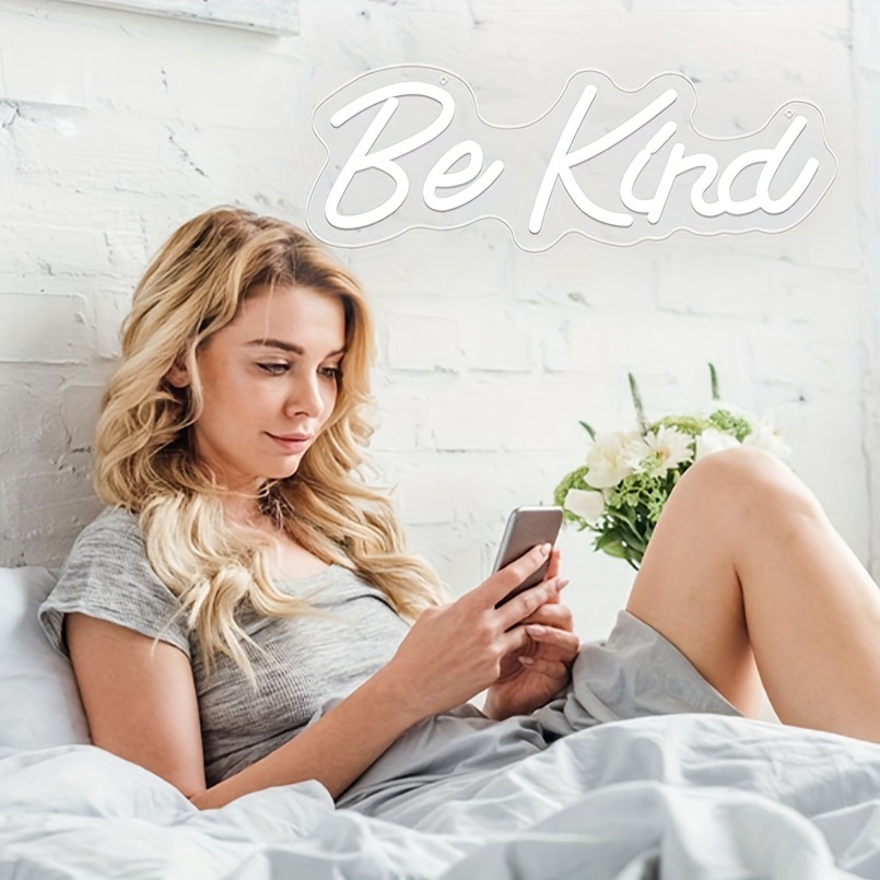 1 pc Be Kind LED Neon Sign, Ambient Wall Decoration Neon Sign for Hair Salon, Party, Office, Game Room, Restaurant, Family, Club, Living Room, Bar, Bedroom and Home Wall Decoration, Preferred for Friends and Family's Birthday and Holiday Gifts, USB Powered Illuminated Sign Hanging Device, 5V USB Power Supply - 图片 6