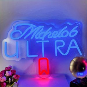 1 pc Michelob Neon Wall Decoration Dimmable Beer Neon LED Sign,Bar LED Sign Neon Sign Men's Cave Illuminated Sign Wall Decoration,Great for parties, bedrooms, pubs, shops, rooms, game rooms, friends gatherings Wall Decoration, 5V USB Power Supply