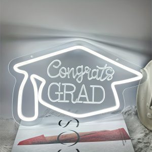 1 pc Congrats Grad LED Neon Sign, 3D Engraving, Graduation Season Ambiance Wall Decoration Neon Sign for Shop, Graduation Party, Graduation Ceremony, Office, Home, Club, Living Room, Bedroom and Home Wall Decoration, Preferred as Birthday and Holiday Gift for Friends and Family, USB Powered Illuminated Sign Hanging Unit, 5V USB Power Supply