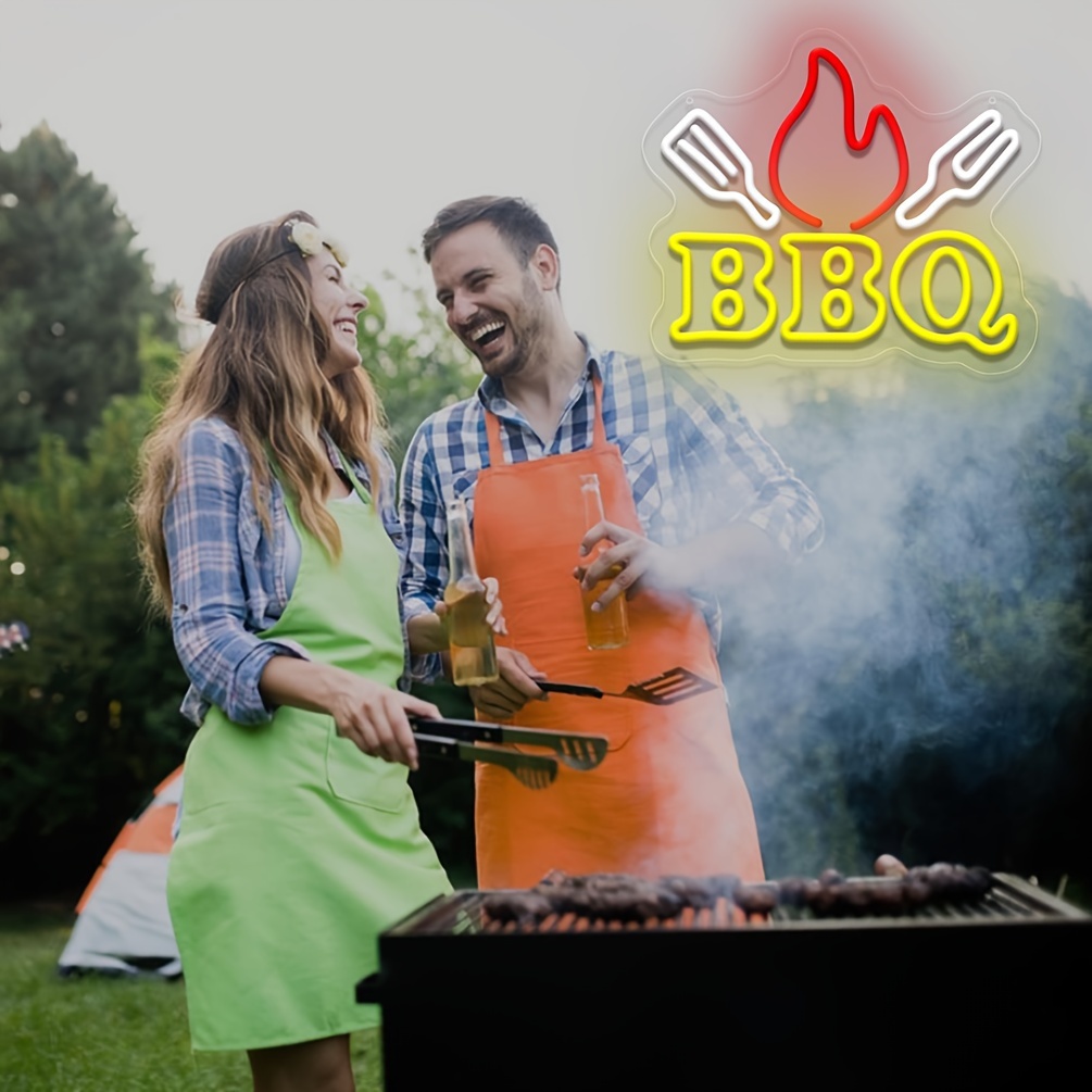 1 pc BBQ Neon Signs BBQ Neon Dimmable LED Signs, Great for Home Parties, BBQ Shops, Restaurants, Beer Bars, Friends Gatherings Wall Decorations, USB Powered Illuminated Sign Hanging Unit, Wall Mounted LED Lights, 5V USB Power Supply - 图片 2
