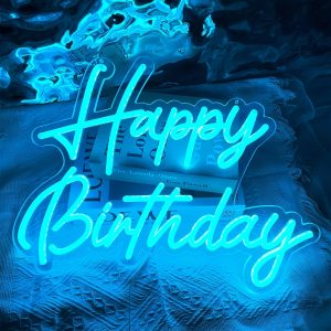 1 pc Ice Blue Happy Birthday LED Neon Sign, Atmosphere Wall Decor Neon Sign, Suitable for Birthday Parties, Offices, Game Rooms, Homes, Clubs, Living Rooms, Bars, Bedrooms, and Home Wall Decor. The Perfect Gift Choice for Friends' and Family's Birthdays and Holidays. USB-Powered Illuminated Sign Hanging Kit, 5V USB Power Supply.