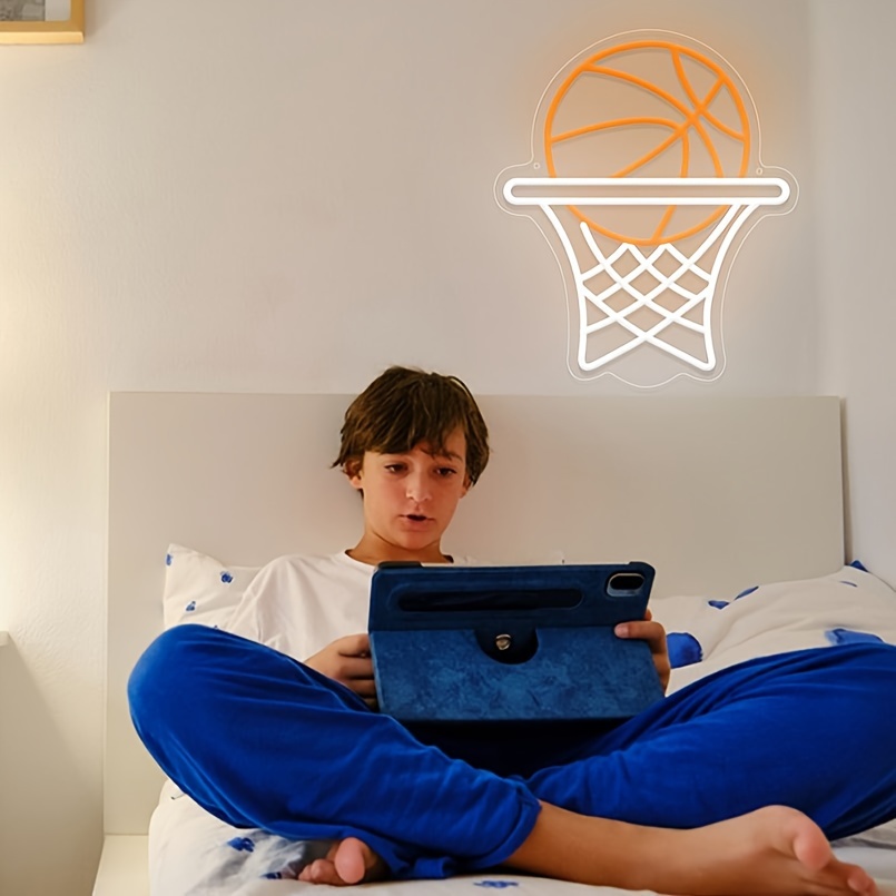 1 pc Basketball Hoop LED Neon Sign, Ambient Wall Decor Neon Sign for Home, Basketball Themed Party, Living Room, Game Room, Office, as Birthday, Holiday Gift, Bedroom and Home Wall Decor Neon Sign, 5 V USB Power Supply - 图片 2