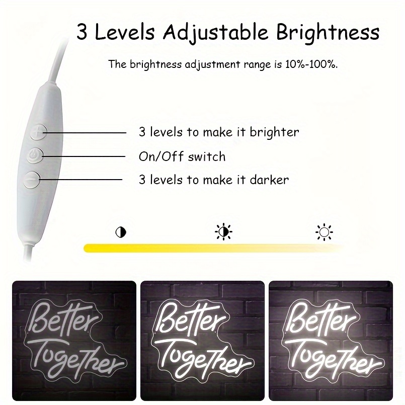 1 pc Bettetr Together LED Neon Sign, Ambient Wall Decoration Neon Sign for Weddings, Engagement Parties, Offices, Game Rooms, Families, Clubs, Living Rooms, Bars, Bedrooms and Home Wall Decorations, Preferred as Birthday and Holiday Gifts for Friends and Family, USB Powered Illuminated Sign Hanging Unit, 5V USB Power Supply - 图片 5