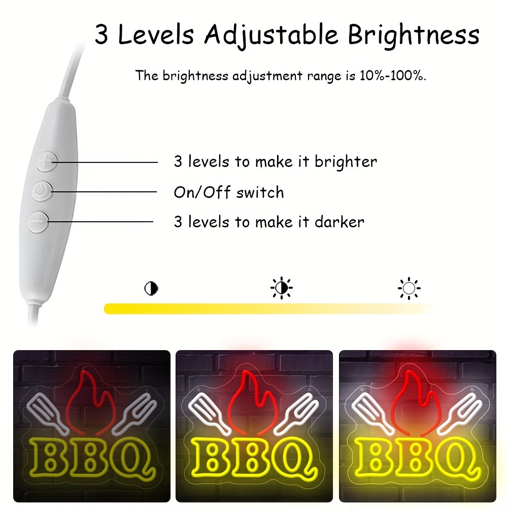 1 pc BBQ Neon Signs BBQ Neon Dimmable LED Signs, Great for Home Parties, BBQ Shops, Restaurants, Beer Bars, Friends Gatherings Wall Decorations, USB Powered Illuminated Sign Hanging Unit, Wall Mounted LED Lights, 5V USB Power Supply - 图片 5