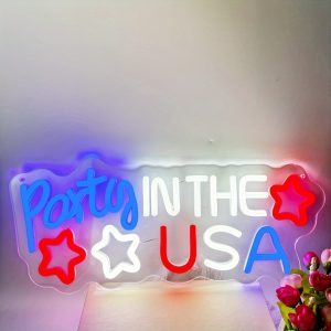 1 pc Party In The USA Neon LED Sign, Wall Decoration LED Neon Sign Home Decor Sign, Bar eSports Arcade Ambience Decoration, Great for Theme Parties, Bedrooms, Bars, Shops, Rooms, Friends Gatherings Wall Decoration, 5V USB Power Supply