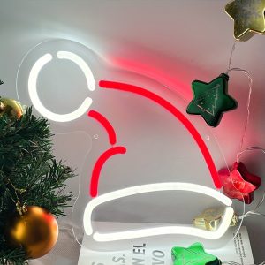 1 pc Christmas Hat Wall Neon Sign, Dimmable LED Christmas Atmosphere Wall Decor Neon Sign, Perfect for Christmas Parties, Bedrooms, Birthday Parties, Bars, Shops, Game Rooms, Clubs, Rooms, Friends Gatherings Wall Decor, Top Choice as Birthday or Christmas Gift for Friends and Family, USB-powered illuminated sign hanging kit, 5V USB power supply