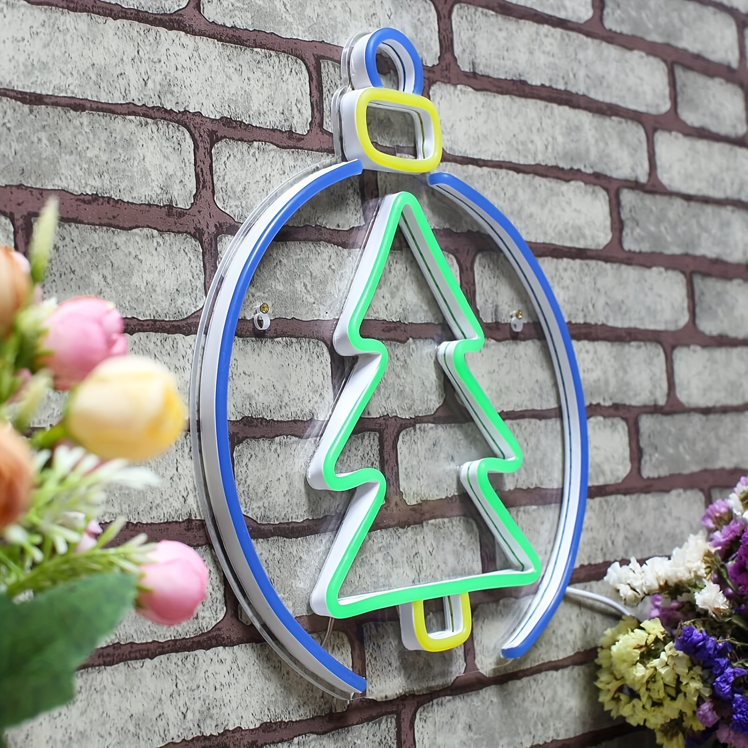 1 pc Christmas Tree Wall Neon Sign, Dimmable LED Christmas Atmosphere Wall Decor Neon Sign, Perfect for Christmas Parties, Bedrooms, Birthday Parties, Bars, Shops, Game Rooms, Clubs, Rooms, Friends Gatherings Wall Decor, Top Choice as Birthday or Christmas Gift for Friends and Family, USB-Powered Illuminated Sign Hanging Kit, 5V USB Power Supply - 图片 4