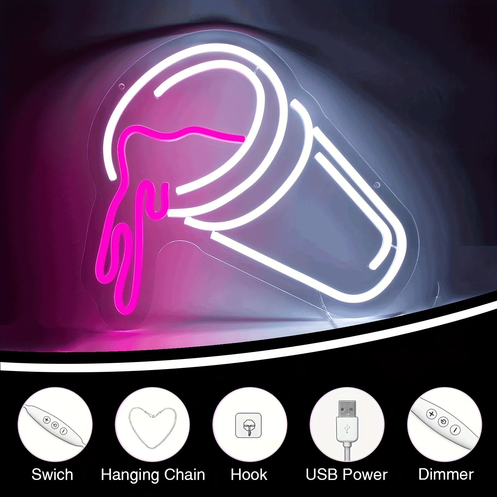 1 pc Double Cups LED neon sign, ambient wall decoration neon sign for party, restaurant, home bar, coffee shop, living room, bar, bedroom and home wall decoration, preferred as friends and family birthday, holiday gift, USB powered light up sign hanging device, 5V USB power supply - 图片 4