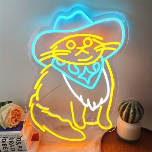 1 pc Ice Blue Cowboy Cat LED Neon Sign, Wall Decorative Neon Sign for Home, Party, Living Room, Game Room, Children's Living Room, Birthday Christmas Gift, Bedroom and Home Wall Decorative Neon Sign, 5 V USB Power Supply