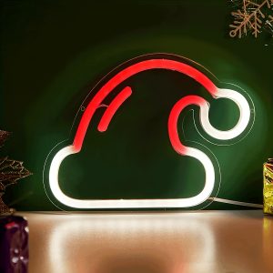1 pc Christmas hat wall neon decoration, dimmable LED Christmas ambience wall decoration neon sign, perfect for Christmas party, bedroom, birthday party, bar, shop, game room, club, room, friends party wall decoration, as friends family birthday, Christmas gift preferred, USB powered light up sign hanging device, 5V USB power supply