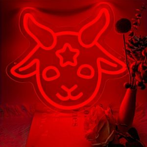 1 pc Lamb Demon Halloween Wall Neon Decoration, Dimmable LED Halloween Ambiance Wall Decoration Neon Sign, great for Halloween parties, bedrooms, birthday parties, bars, shops, game rooms, clubs, rooms, friends party wall decorations, as a friend's family birthday, Halloween gift first choice, USB powered light up sign hanging device, 5V USB power supply