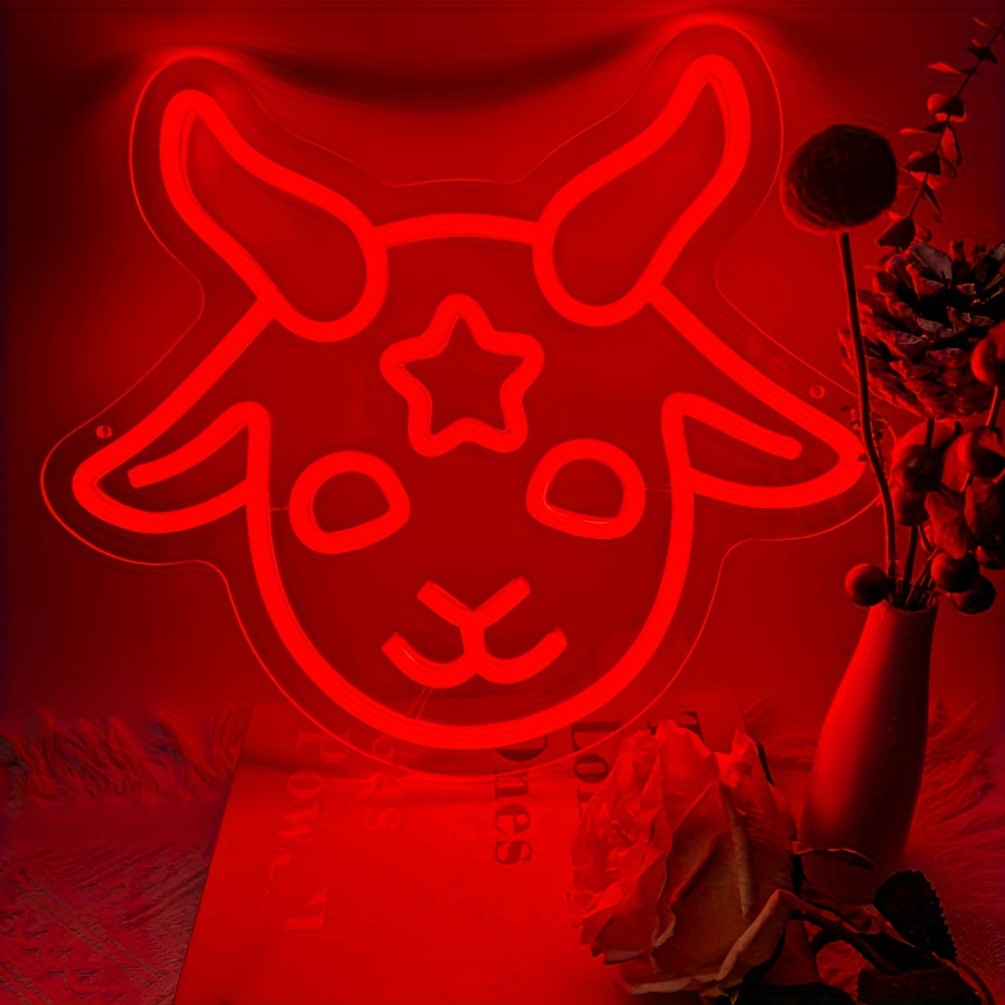 1 pc Lamb Demon Halloween Wall Neon Decoration, Dimmable LED Halloween Ambiance Wall Decoration Neon Sign, great for Halloween parties, bedrooms, birthday parties, bars, shops, game rooms, clubs, rooms, friends party wall decorations, as a friend's family birthday, Halloween gift first choice, USB powered light up sign hanging device, 5V USB power supply