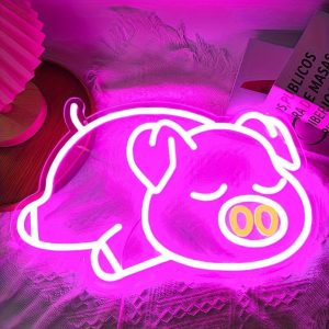 1 pc Pink Pig LED Neon Sign, Cute Sleeping Pig Ambience Wall Decoration Neon Sign for party, office, game room, home, club, living room, bar, bedroom and home wall decorations, as a friend's family birthday, holiday gift first choice, USB powered light up sign hanging device, 5V USB power supply