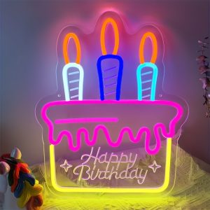 1 pc Happy Birthday cake shape LED neon sign, 3D engraving, ambient wall decoration neon sign for birthday party, cake shop, family living room, bedroom and home wall decorations, as friends and family birthday, holiday gift preferred, USB powered light up sign hanging device, 5V USB power supply