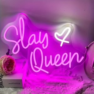1 pc Slay Queen LED neon sign, collegiate vibe wall decoration neon sign for home, party, living room, bar, club, game room, as birthday, y2k party favours, bedroom and home wall decoration, USB powered light up sign hanging unit, 5V USB power supply