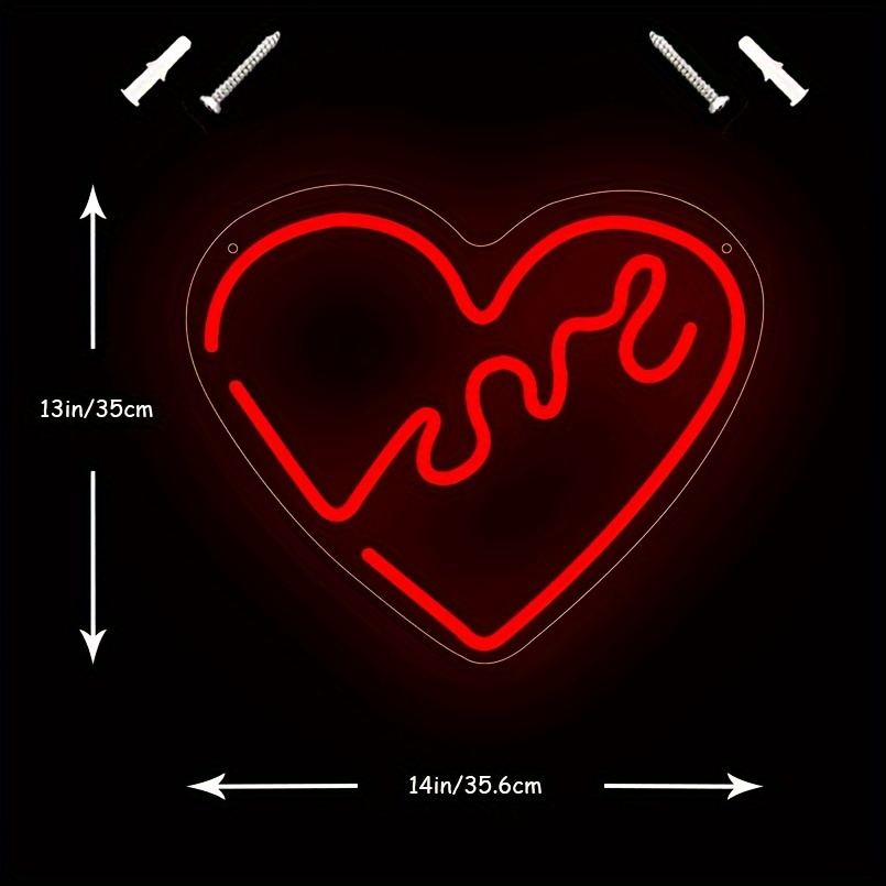 1 pc Love Heart LED Neon Sign, Ambient Wall Decoration Neon Sign for Weddings, Engagement Parties, Offices, Game Rooms, Families, Clubs, Living Rooms, Bars, Bedrooms and Home Wall Decorations, Preferred for Friends and Family's Birthdays and Holiday Gifts, USB Powered Illuminated Sign Hanging Unit, 5V USB Power Supply - 图片 3