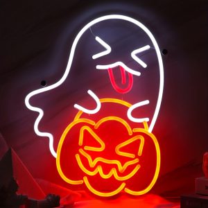 1 pc Spooky Pumpkin Halloween Wall Neon Decoration, Dimmable LED Halloween Ambiance Wall Decoration Neon Sign, great for Halloween parties, bedrooms, birthday parties, bars, shops, game rooms, clubs, rooms, friends party wall decorations, as a friend's family birthday, Halloween gift preferred, USB powered light up sign hanging device, 5V USB power supply