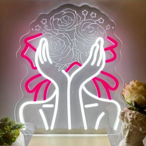 1 pc Woman Holding Flowers LED Neon Sign, Great for room aesthetics decorations, weddings, parties, bedrooms, caves beer bars, restaurants, florists, wall decorations for friends gatherings, 5V USB Power Supply