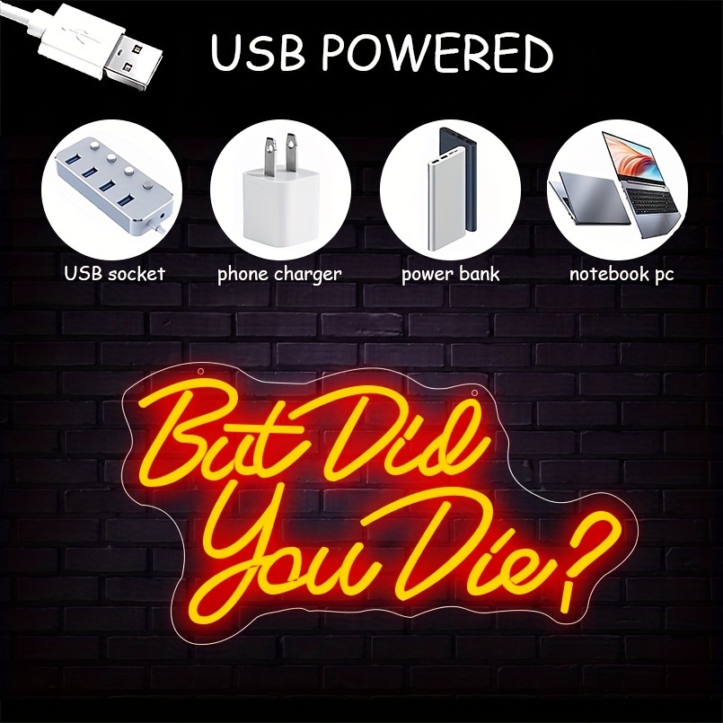 1 pc red But Did You Die LED neon sign, ambient wall decoration neon sign for home, party, living room, bar, club, game room, as a birthday, holiday gift, bedroom and home wall decoration, USB powered illuminated sign hanging device, 5V USB power supply - 图片 4