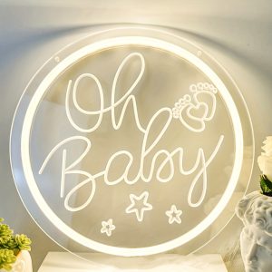 1 pc Oh Baby LED Neon Sign, 3D Engraving, Ambient Wall Decoration Neon Sign for Baby Shower, Birthday Party, Office, Game Room, Family, Club, Living Room, Bar, Bedroom and Home Wall Decoration, Preferred as Birthday and Holiday Gifts for Friends and Family, USB Powered Illuminated Sign Hanging Unit, 5V USB Power Supply