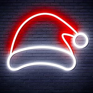 1 pc Christmas Hat Neon Sign, Dimmable LED Christmas Atmosphere Wall Decor Neon Sign, Perfect for Christmas Parties, Bedrooms, Birthday Parties, Bars, Shops, Game Rooms, Clubs, Rooms, Friends Gatherings Wall Decor, Top Choice as Birthday or Christmas Gift for Friends and Family, USB-Powered Illuminated Sign Hanging Kit, 5V USB Power Supply