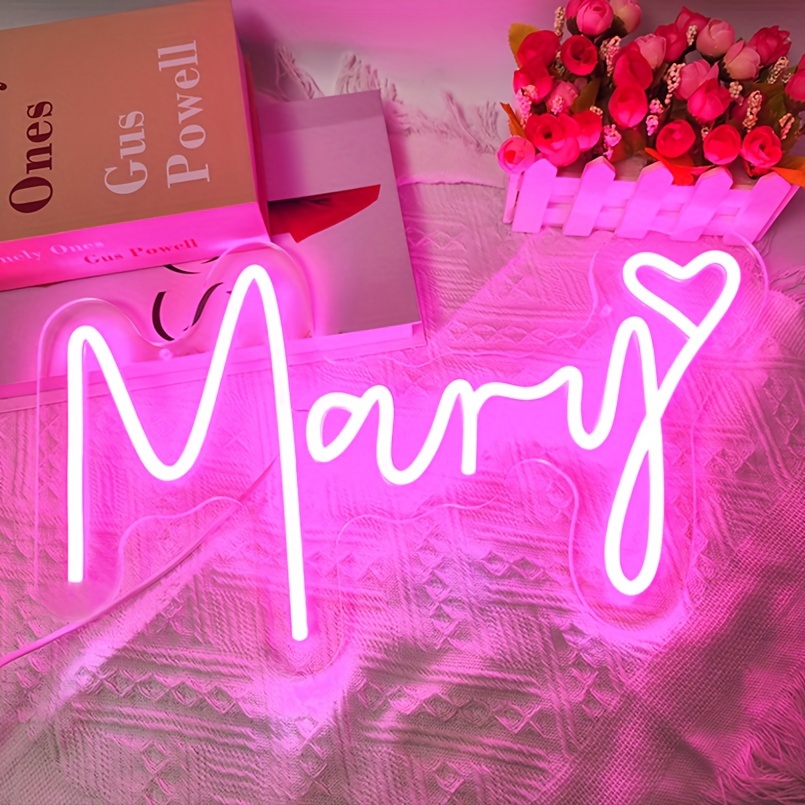 1 pc Rose Mary LED Neon Sign, Wall Decoration Neon Sign for Family, Wedding, Engagement, Living Room, Birthday Party Gifts, Bedroom and Home Wall Decoration, 5 V USB Power Supply