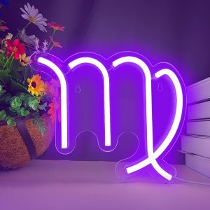 1 pc The Virgo LED Neon Sign, Astrology Horoscope Ambiance Wall Decoration Neon Sign for Home, Party, Living Room, Bar, Club, Game Room, as Birthday, Holiday Gift, Bedroom and Home Wall Decoration, USB Powered Illuminated Sign Hanging Unit, 5V USB Power Supply