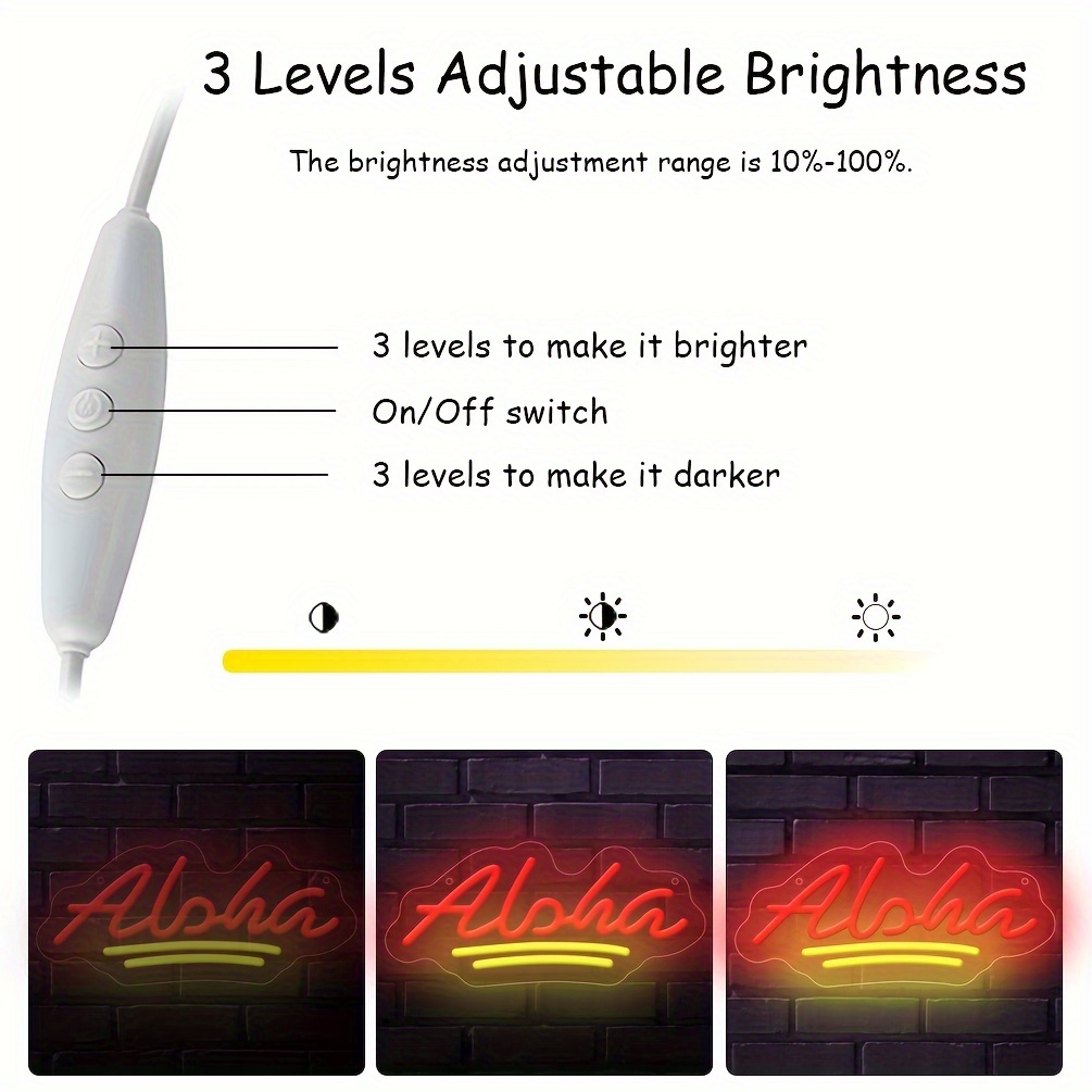 1 pc Aloha LED Wall Neon Sign Lights Sign, Red Lemon Yellow Colour Super Bright Wall Decorative Sign, Perfect for Hawaii Holiday Shops Party Clubs, Bedrooms, Bars, Rooms, Friends Gatherings Wall Decoration, 5V USB Power Supply - 图片 5