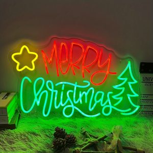 1 pc Merry Christmas Wall Neon Sign, Dimmable LED Christmas Atmosphere Wall Decor Neon Sign, Perfect for Christmas Parties, Bedrooms, Birthday Parties, Bars, Shops, Game Rooms, Clubs, Rooms, Friends Gatherings Wall Decor, Top Choice as Birthday or Christmas Gift for Friends and Family, USB-Powered Illuminated Sign Hanging Kit, 5V USB Power Supply
