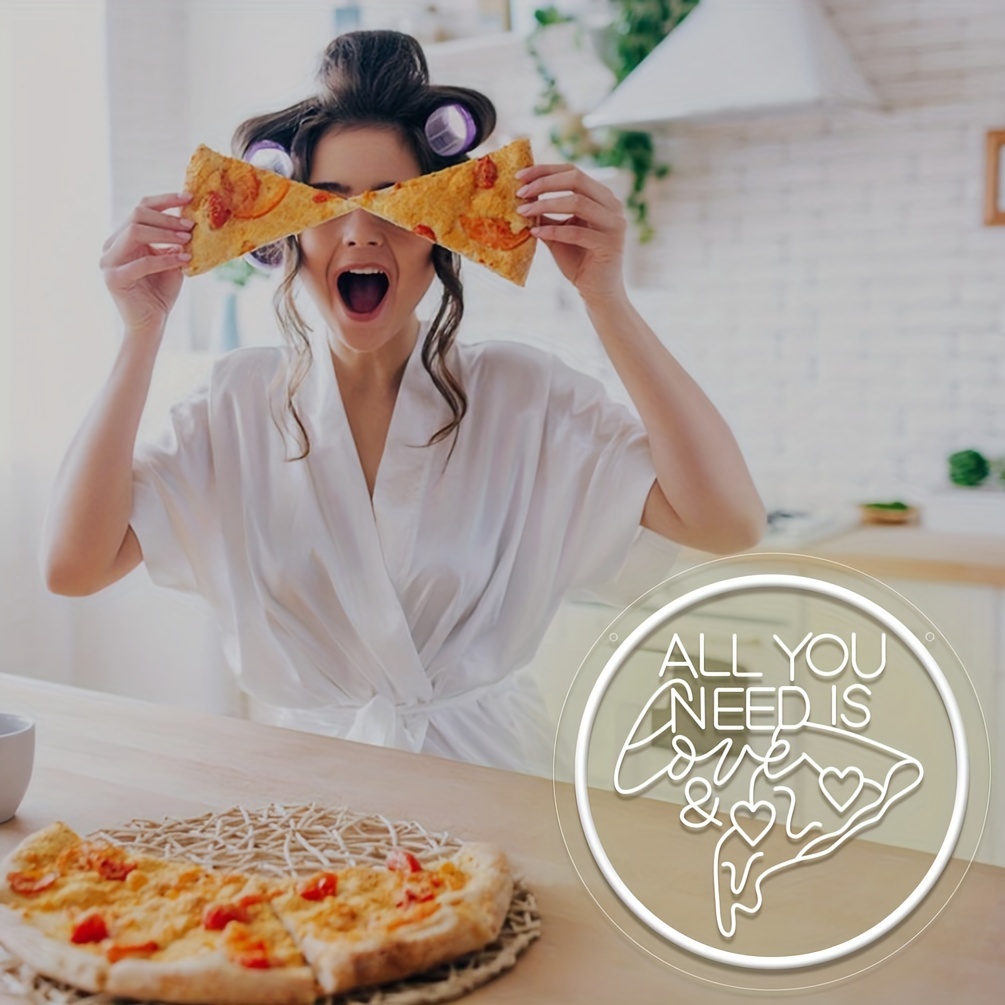 1 pc All You Need Is Love & Pizza Neon LED Sign, Wall Decoration Warm White Neon Sign, Artistic Sculpture Design Decoration, Perfect for Christmas Parties, Business Rooms, Bedrooms, Rooms, Bars, Shops, Friends Gatherings Wall Decoration - 图片 2