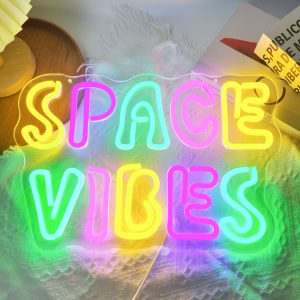 1 pc SPACE VIBES LED neon sign, ambient wall decoration neon sign for party, office, game room, restaurant, home, club, living room, bar, bedroom and home wall decorations, as a friend's family birthday, holiday gift preferred, USB powered light up sign hanging device, 5V USB power supply