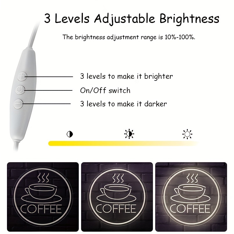 1 pc Coffee Cup LED Neon Sign, 3D Engraving, Ambient Wall Decoration Neon Sign for Shops, Restaurants, Parties, Coffee Shops, Bars, Offices, Families, Clubs, Living Rooms, Bedrooms and Home Wall Decorations, Preferred for Friends and Family's Birthdays and Festivals Gifts, USB Powered Illuminated Sign Hanging Unit, 5V USB Power Supply - 图片 5