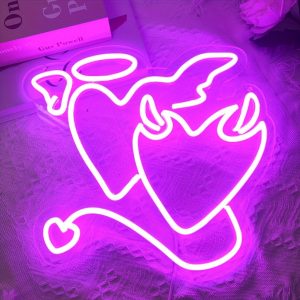 1 pc Rose Angel Demon LED Neon Sign, Space Ambiance Wall Decor Neon Sign for Home, Party, Living Room, Game Room, Club, as Birthday, Holiday Gift, Bedroom and Home Wall Decor Neon Sign, 5 V USB Power Supply