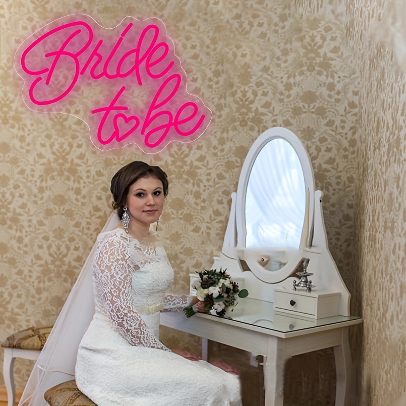 1 pc Bride to be LED neon sign, ambient wall decoration neon sign for weddings, bachelorette parties, engagement parties, wedding receptions, offices, homes, clubs, living rooms, bars, bedrooms and home wall decorations, preferred choice for friends and family's birthdays and wedding favours, USB powered illuminated sign hanging device, 5V USB power supply - 图片 2