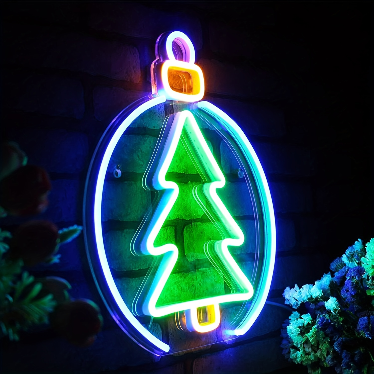 1 pc Christmas Tree Wall Neon Sign, Dimmable LED Christmas Atmosphere Wall Decor Neon Sign, Perfect for Christmas Parties, Bedrooms, Birthday Parties, Bars, Shops, Game Rooms, Clubs, Rooms, Friends Gatherings Wall Decor, Top Choice as Birthday or Christmas Gift for Friends and Family, USB-Powered Illuminated Sign Hanging Kit, 5V USB Power Supply - 图片 2