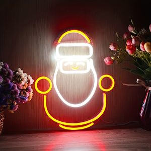 1 pc Cute Santa Claus Wall Neon Decoration, Dimmable LED Christmas Ambiance Wall Decoration Neon Sign, perfect for Christmas parties, bedrooms, birthday parties, pubs, shops, games rooms, clubs, rooms, friends party wall decorations, as a friend's family birthday, Christmas gift first choice, USB powered light up sign hanging device, 5V USB power supply