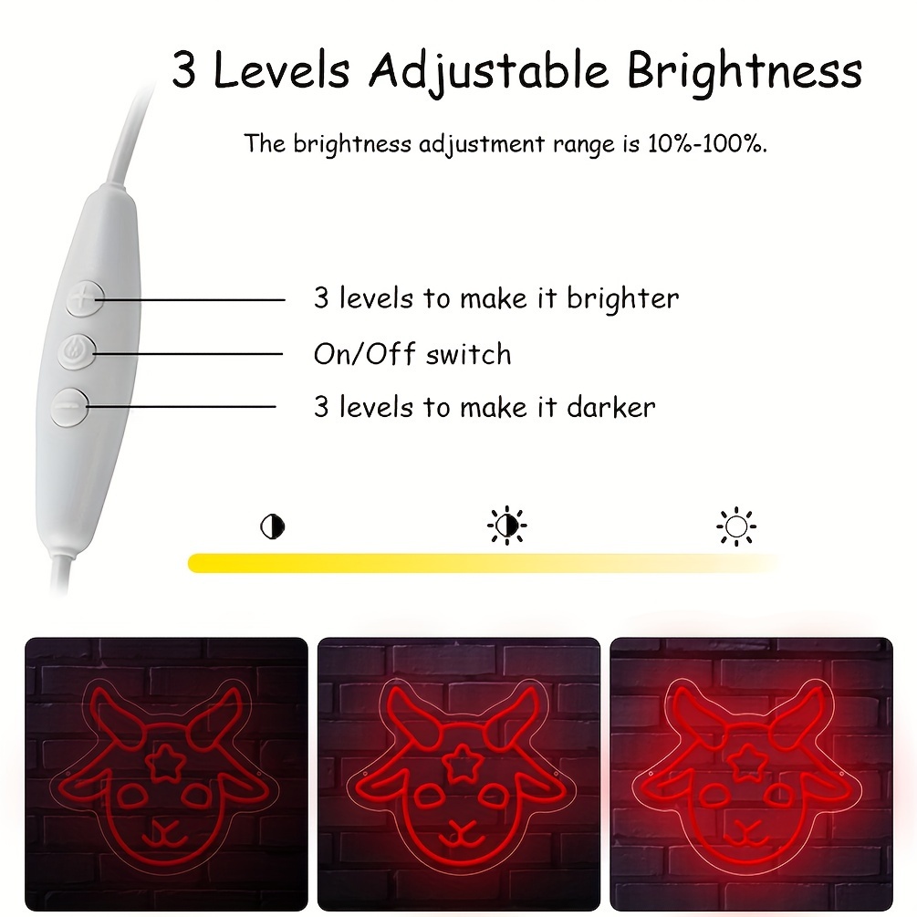 1 pc Lamb Demon Halloween Wall Neon Decoration, Dimmable LED Halloween Ambiance Wall Decoration Neon Sign, great for Halloween parties, bedrooms, birthday parties, bars, shops, game rooms, clubs, rooms, friends party wall decorations, as a friend's family birthday, Halloween gift first choice, USB powered light up sign hanging device, 5V USB power supply - 图片 5