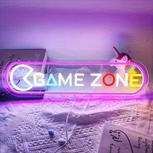 1 pc Game Zone LED neon sign, game atmosphere wall decoration neon sign, suitable for game room, family, party, living room, bar, club, bedroom and home wall decoration, as a friend's family birthday, holiday gift first choice, USB powered illuminated sign hanging device, 5V USB power supply
