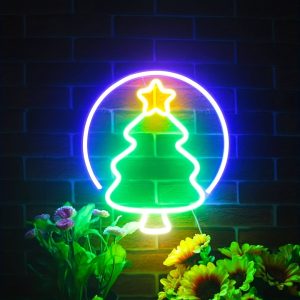 1 pc Christmas Tree Wall Neon Sign Decoration, Dimmable LED Christmas Atmosphere Wall Decor Neon Sign, Perfect for Christmas Parties, Bedrooms, Birthday Parties, Bars, Shops, Game Rooms, Clubs, Rooms, Friends Gatherings Wall Decor, Top Choice as a Gift for Friends' Birthdays or Christmas, USB-powered illuminated sign hanging kit, 5V USB power supply