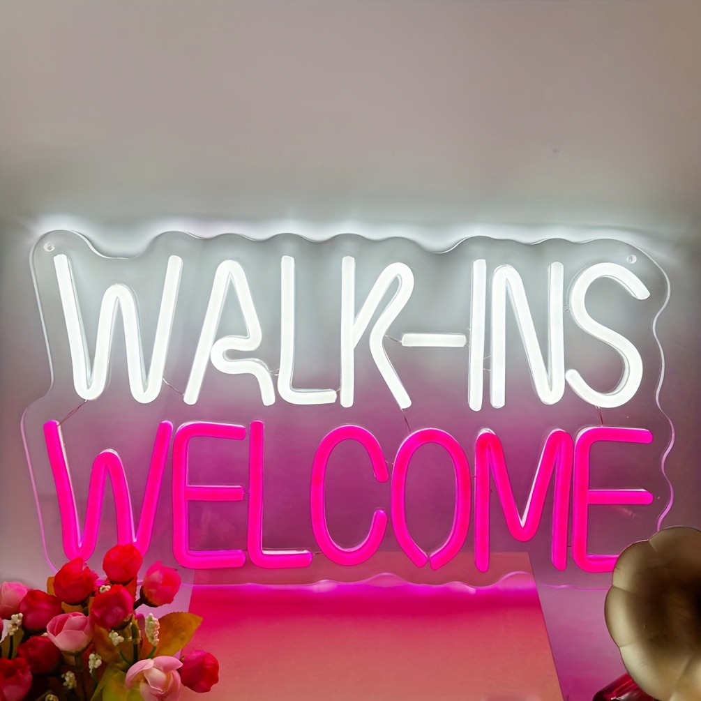 1 pc Walk Ins Welcome Neon LED Sign, Business Decorative Neon Sign, Great for Parties, Meeting Rooms, Bars, Shops, Coffee Shops, Friends Gatherings Wall Decoration, 5V USB Power Supply