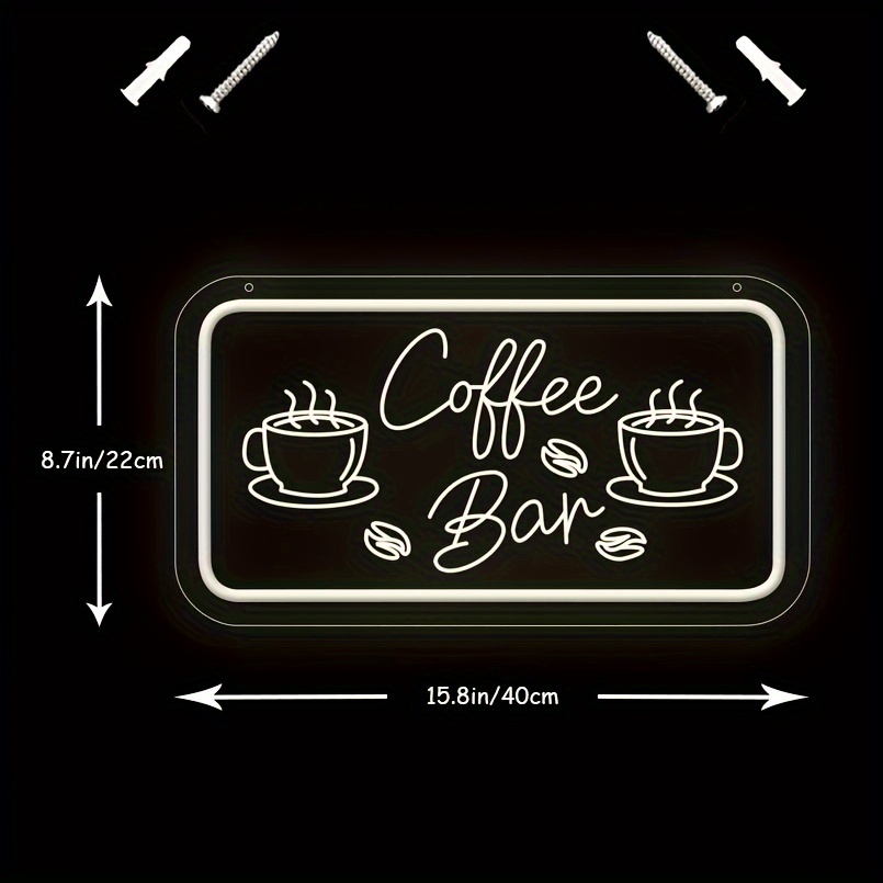 1 pc Coffee Bar LED Neon Sign, 3D Engraving, Ambient Wall Decoration Neon Sign for Cafes, Parties, Bars, Offices, Families, Clubs, Living Rooms, Bedrooms and Home Wall Decorations, Preferred as Birthday and Holiday Gifts for Friends and Families, USB Powered Illuminated Sign Hanging Unit, 5V USB Power Supply - 图片 3