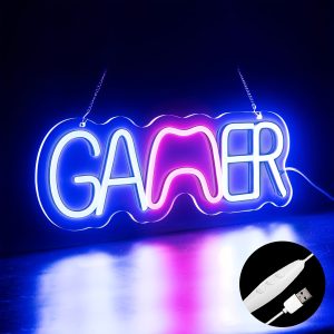 1 pc Gamer LED neon sign, ambient wall decoration neon sign for video game themed parties, game rooms, homes, clubs, living rooms, bars, bedrooms and home wall decorations, preferred as birthday and holiday gifts for friends and family, USB powered light up sign hanging device, 5V USB power supply