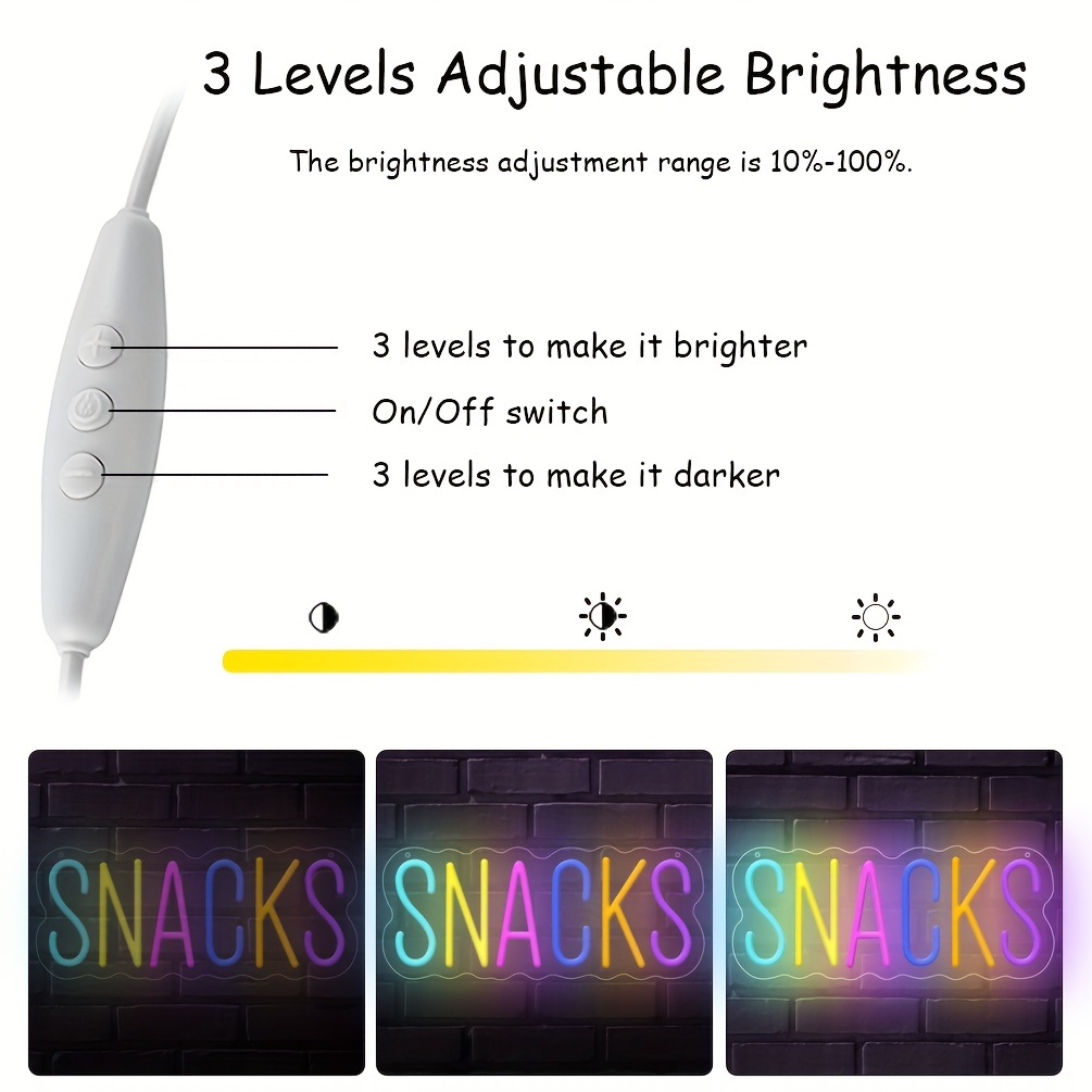 1 pc Colourful Snacks Neon LED Sign, Snack Bar Signs for Artistic Wall Decoration, Great for parties, cake and candy shops, snack bars, coffee bars, bedrooms, pubs, shops, friends gatherings wall decorations, 5V USB Power Supply - 图片 5