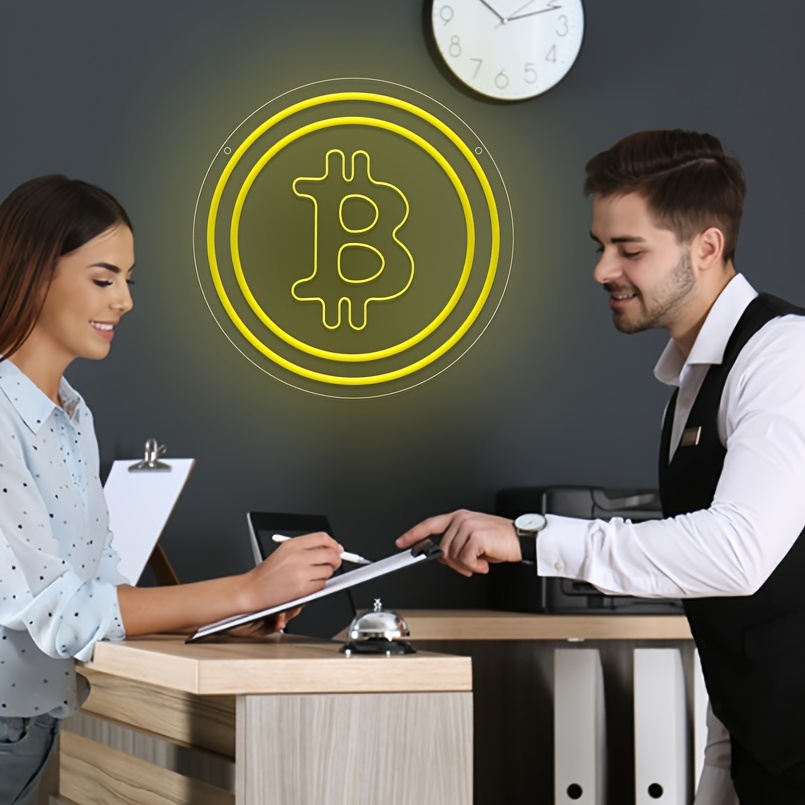 1 pc Bitcoin LED neon sign, 3D engraving, virtual currency ambient wall decoration neon sign for shops, banks, financial companies, bars, parties, offices, game rooms, families, clubs, living rooms, bedrooms, and home wall decorations, preferred as friends and family's birthdays, Bitcoin hobby gifts, USB powered illuminated sign hanging device, 5V USB power supply - 图片 2