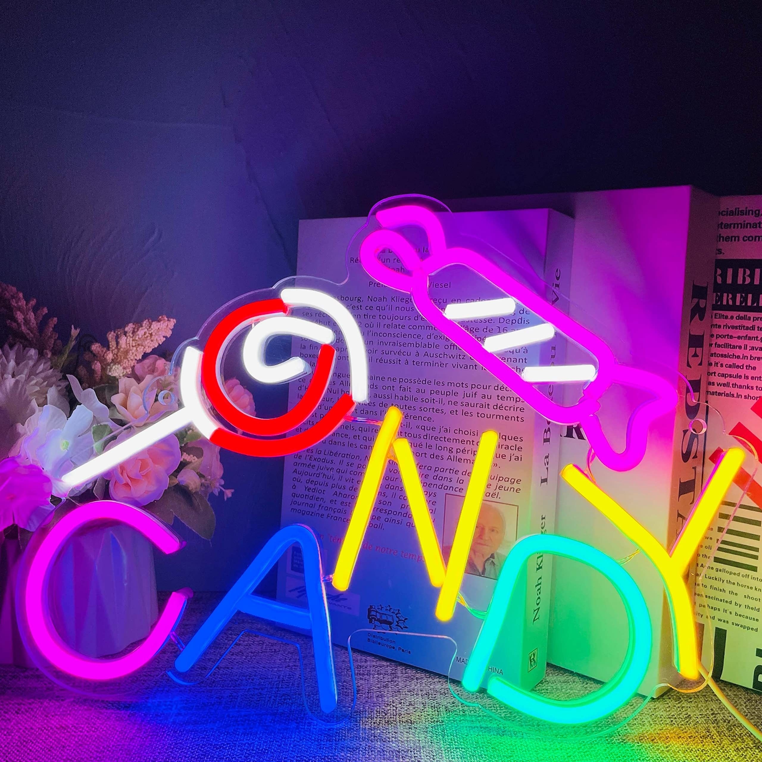 1 pc Candy LED Neon Sign, Commercial Ambiance Wall Decor Neon Sign for Candy Store, Shop, Party, Living Room, Game Room, as Birthday, Holiday Gift, Bedroom and Home Wall Decoration, USB Powered Illuminated Sign Hanging Unit, 5V USB Power Supply