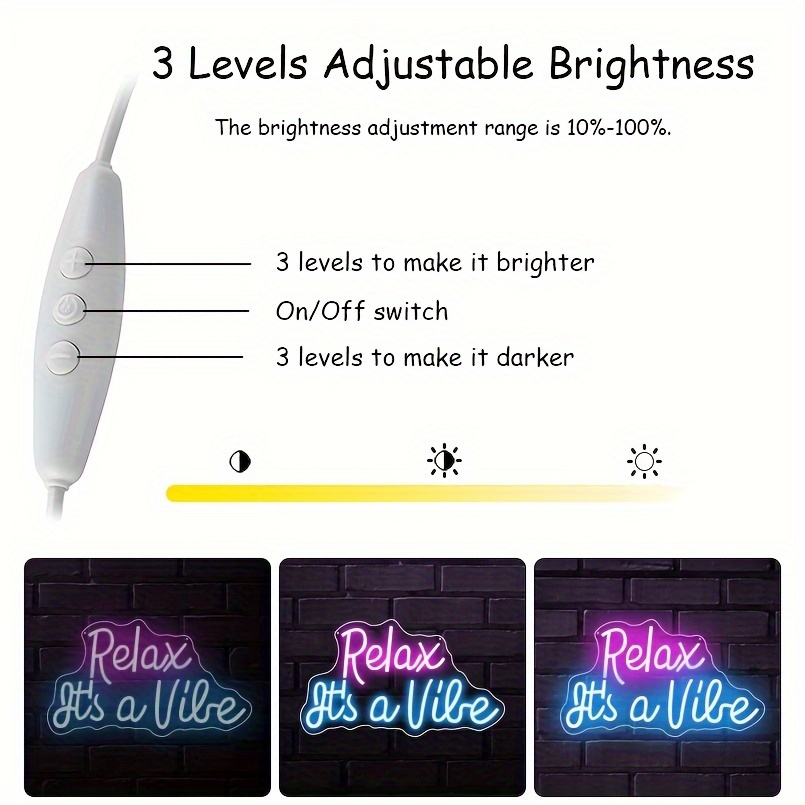 1 pc Relax It's A Vibe LED Neon Sign, Wall Decoration Neon Illuminated Sign for Birthday Parties, Game Rooms, Shops, Bars, Clubs, Bedrooms and Home Wall Decoration Neon Sign, 5 V USB Power Supply - 图片 5